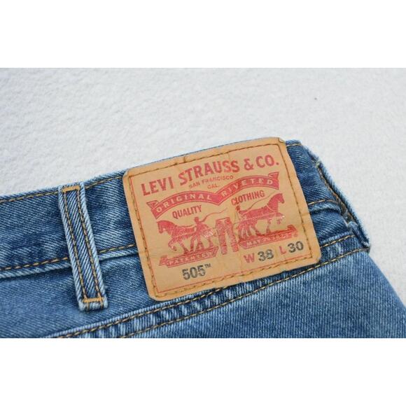 Levi's 505 Regular Fit Straight Rugged Blue Denim Jeans Mens Size 38 x 30 - Picture 1 of 8